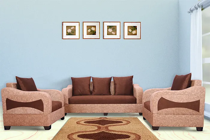 VIVDeal Textured Beige & Coffee Sofa Set 3 + 1 + 1